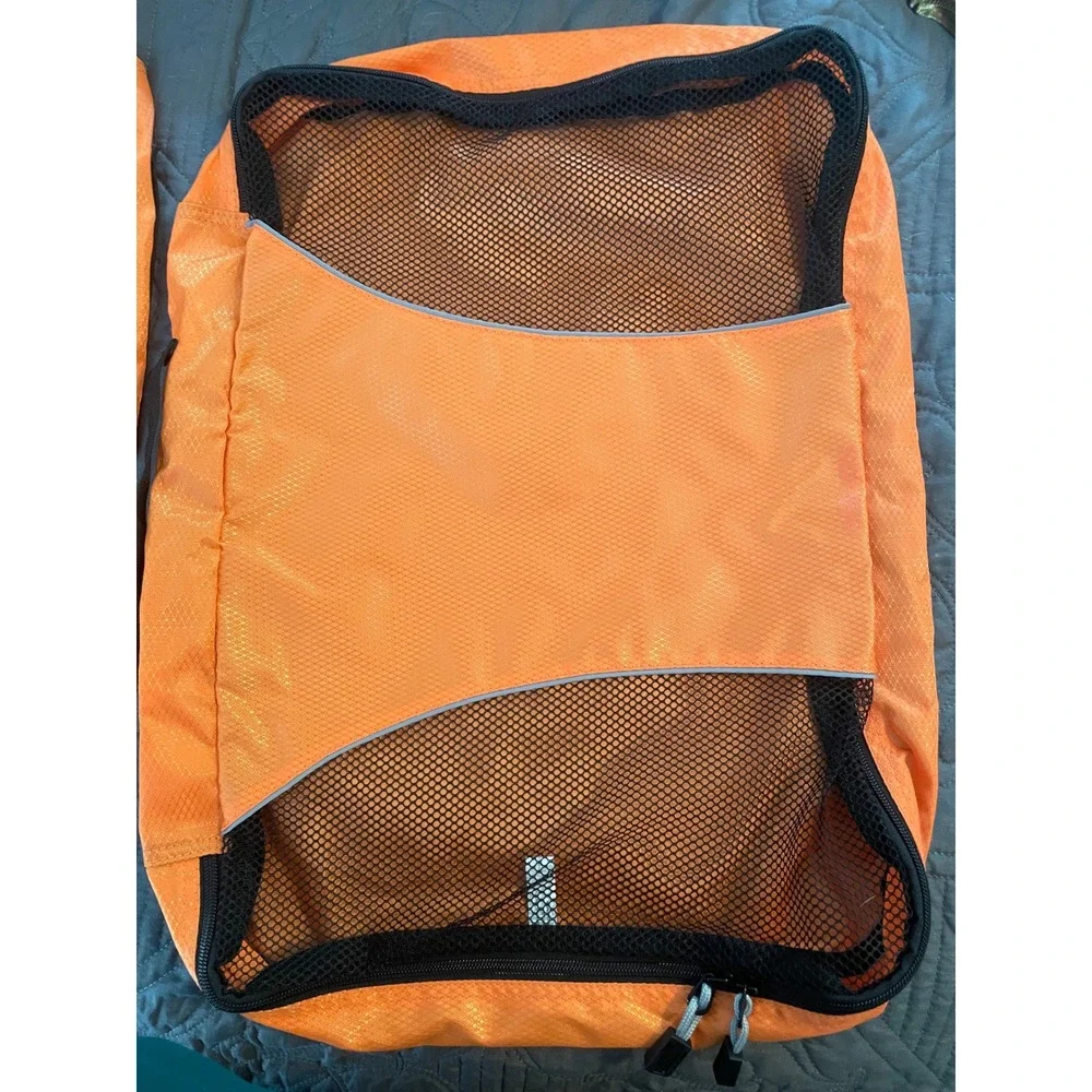 eBags Packing Cubes Set of 3 Neon Orange Travel Organizers Ripstop Nylon Mesh